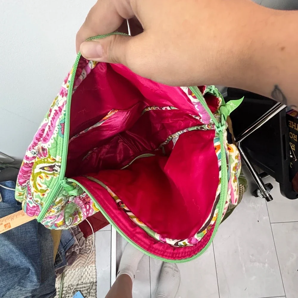 Vera Bradley Green Pink Paisley Quilted Sling Backpack Crossbody Bag